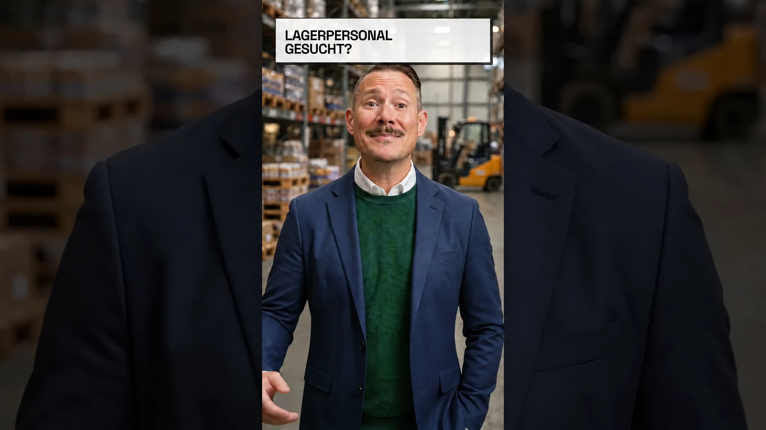 Mann im Lager mit Hinweis Lagerpersonal gesucht?
